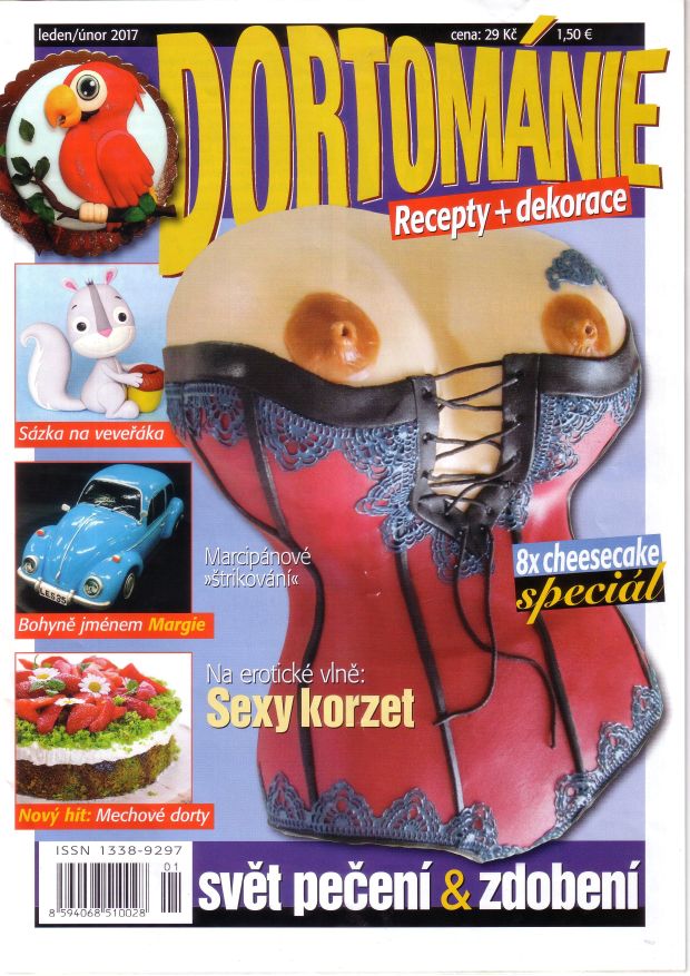 Titulní strana Dortománie leden/únor 2017, kde otiskli můj dort na straně 7.