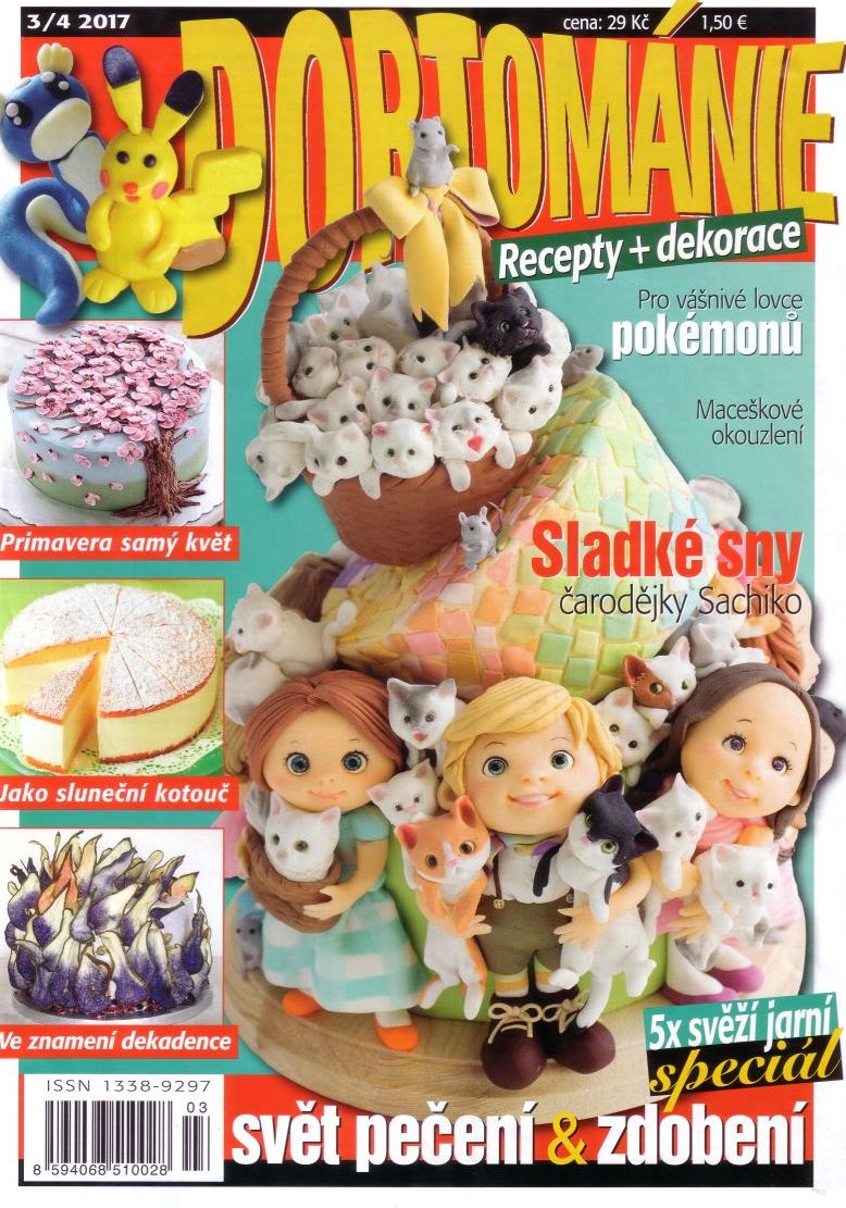 Titulní strana Dortománie 3/4 2017, kde otiskli mé 3 dorty na straně 9.